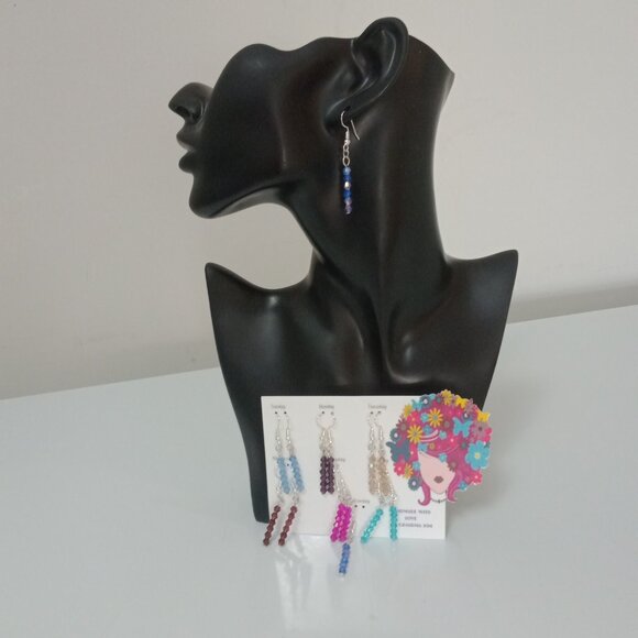 Handmade Crystal Beaded Dangle Earrings 2” Drop Lightweight - Picture 2 of 7